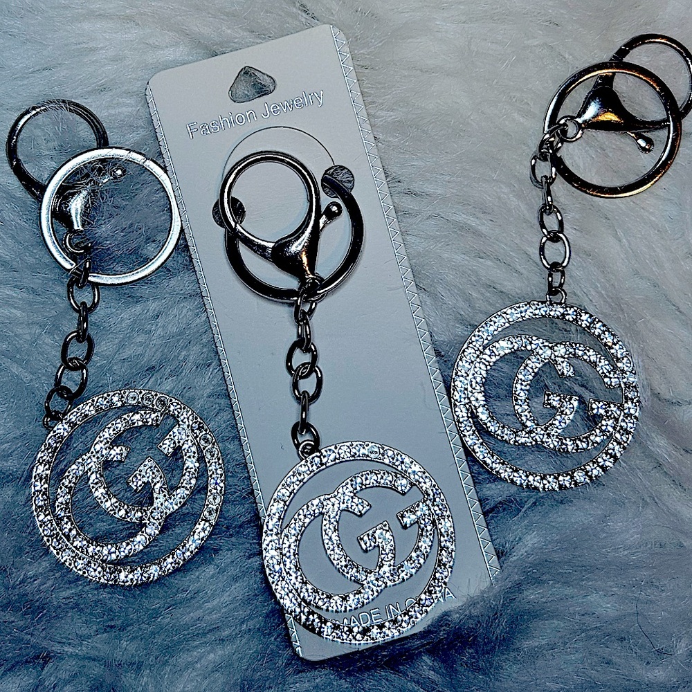 Silver Rhinestone GG Keychain Accessory - Picture 4 of 5